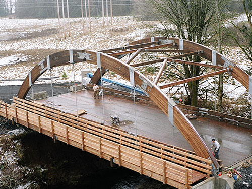 2-lane Arch Bridge with Pedestrian Walkway | Vehicular Timber Bridge