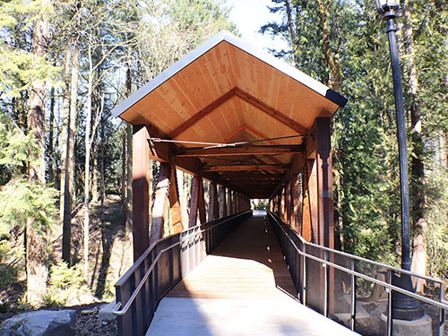 covered pedestrian timber bridge