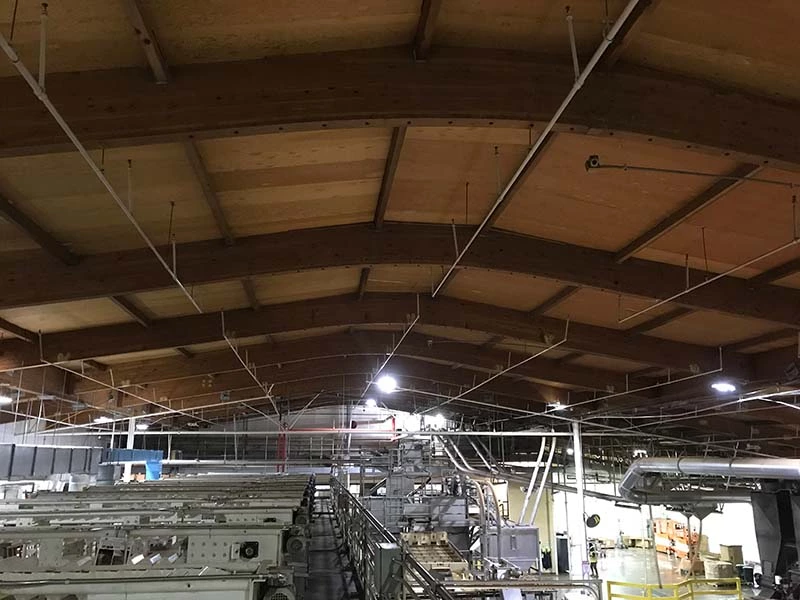 Roof strcutured retrofit on the blue Almond Plant in Salida, CA | Western Wood Structures